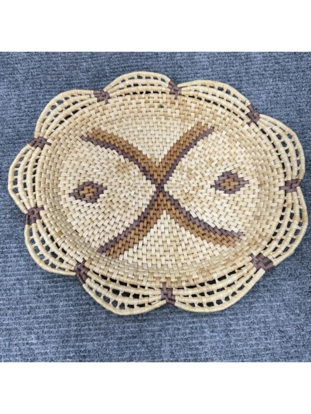 Coiled Hand Woven Basket Tray 16” x 14” x 2 Large Wall Art Boho Chic Decor VTG
